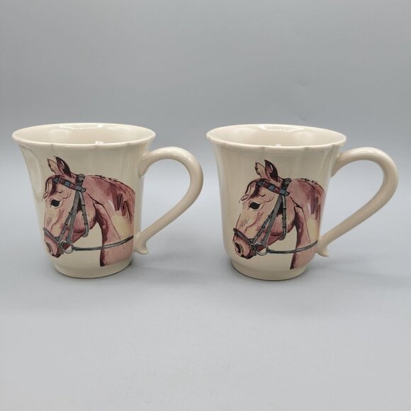 Cara Stone Equus Horse Design Coffee Mugs Carafina Beige Equestrian Theme - Picture 1 of 7